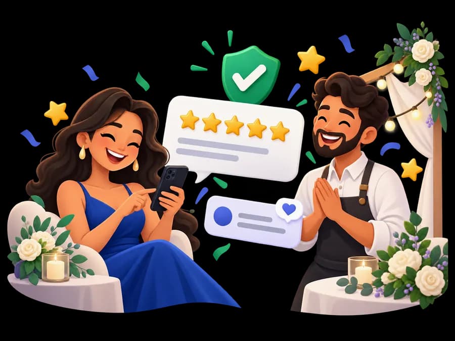 A customer leaving verified feedback for an event professional after a successful celebration